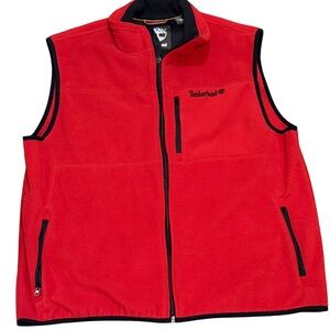 Timberland Red Fleece Vest Mens L Zip Up Outdoor Layer Gorpcore Utility Heritage